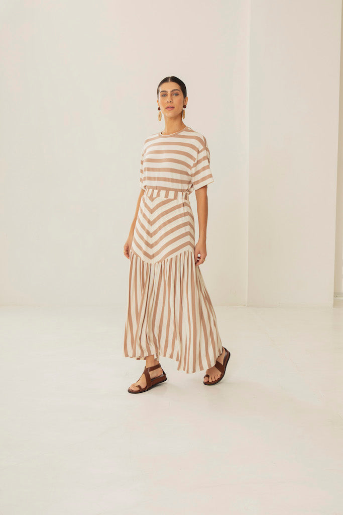 Saia Manon Listras Bege e Off White