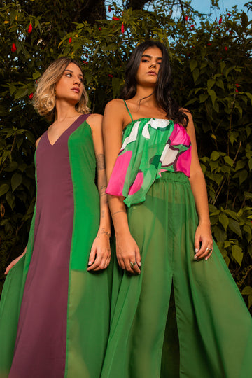 Vestido Creta Verde com Roxo