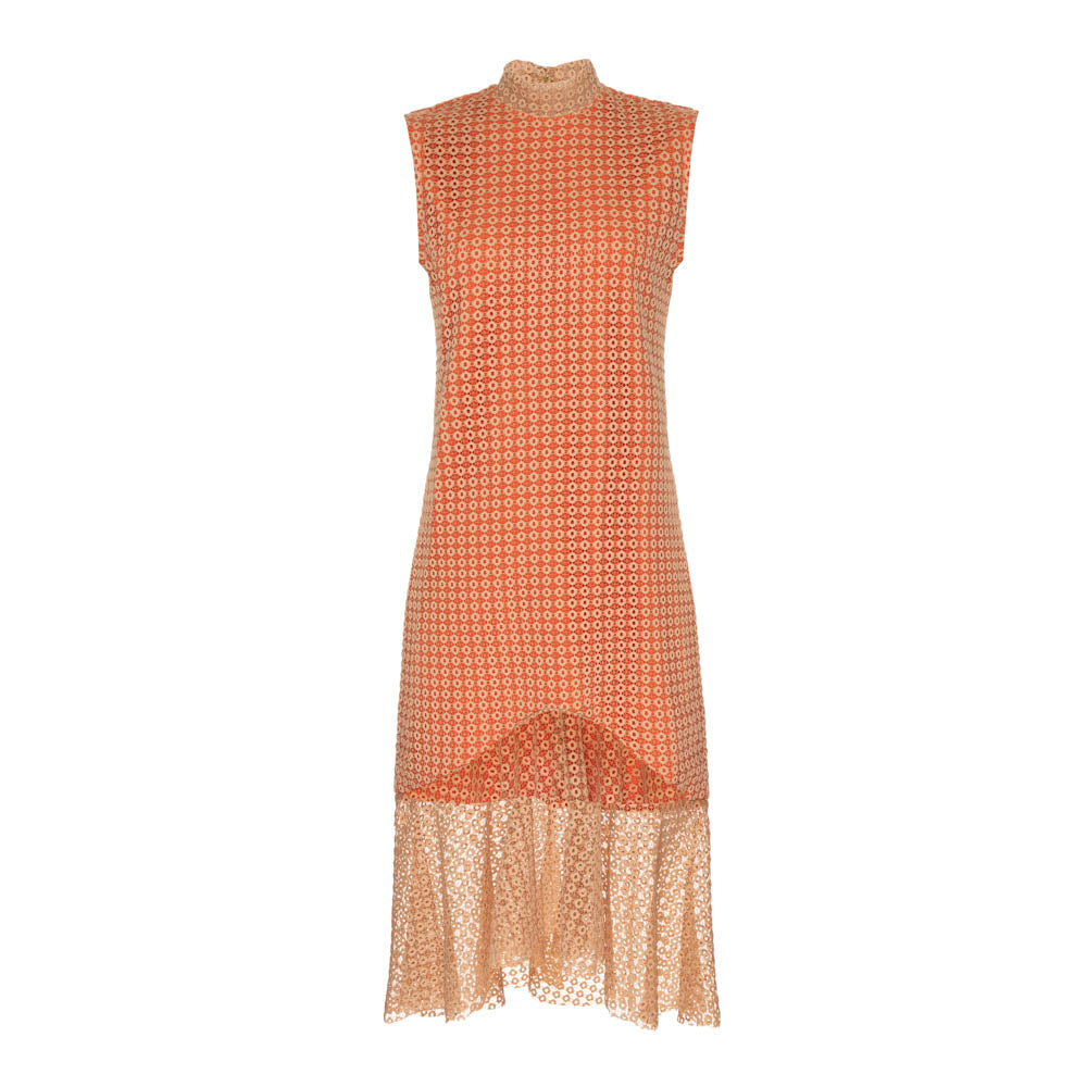 Vestido Leonor Laranja e Bege