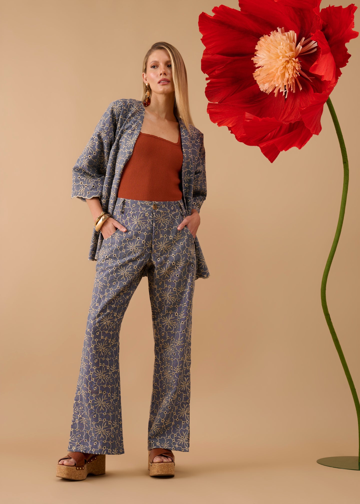 Calça Leona Jeans Floral