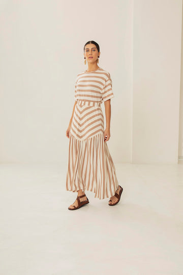 Saia Manon Listras Bege e Off White