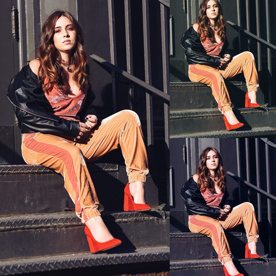 Calça Veludo modelagem esportiva com elástico na cintura e punhos