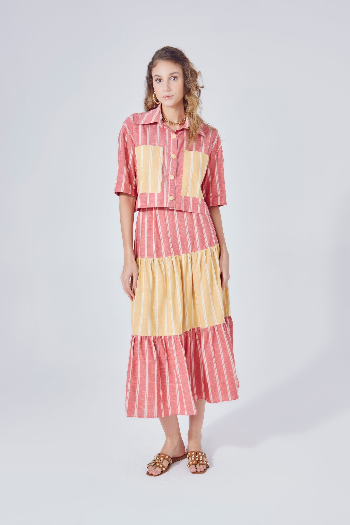 Saia Olívia Vermelho e Amarelo