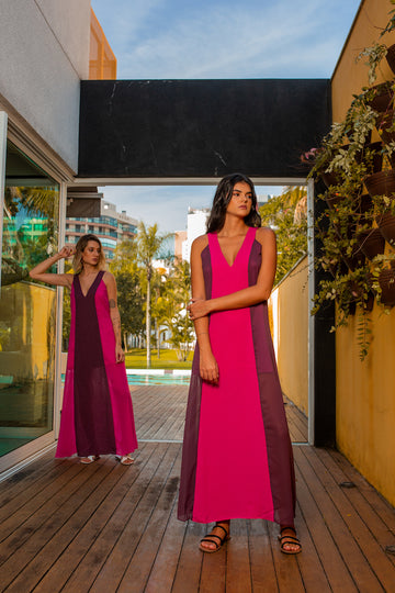 Vestido Creta Roxo com Pink