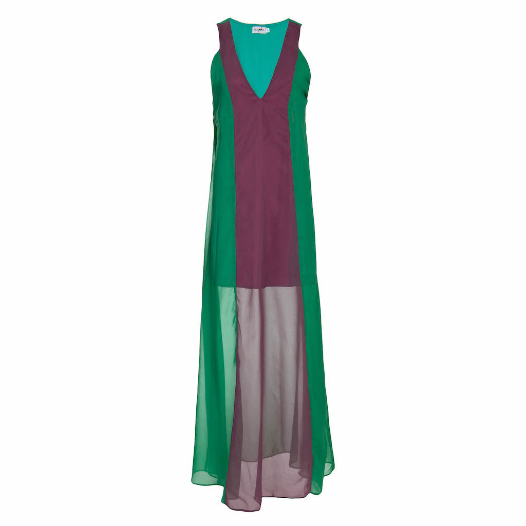Vestido Creta Verde com Roxo