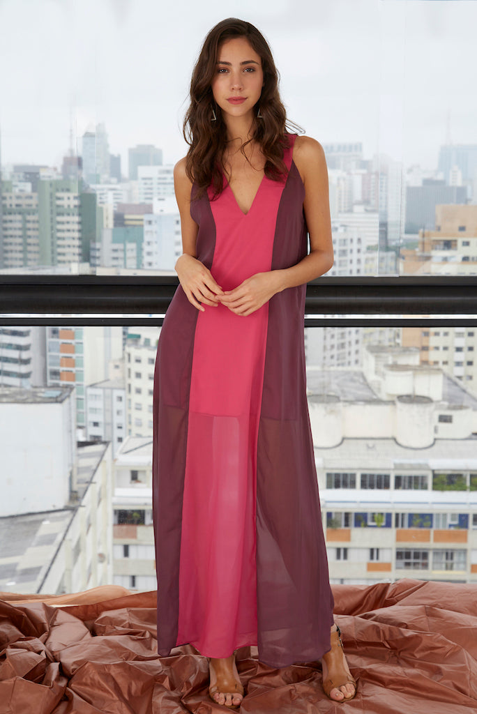 Vestido Creta Roxo com Pink